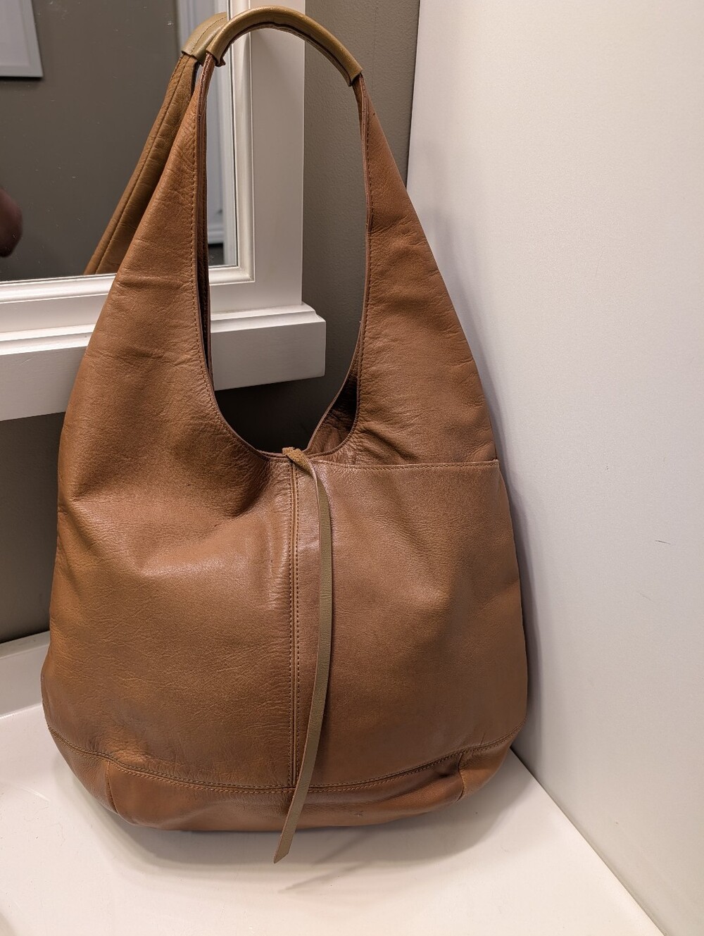 🤎 Vintage Lucky Brand Mia Classic Leather Hobo Shoulder Satchel Bag in Cognac - Picture 12 of 16